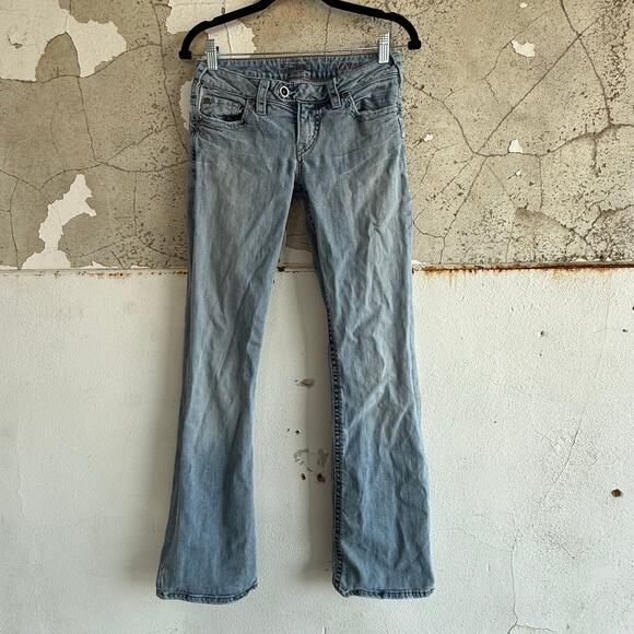 Y2K Low Rise Bootcut Jeans Silver Womens W29 L32 Light Wash Denim Flare Leg Jean - Picture 2 of 6